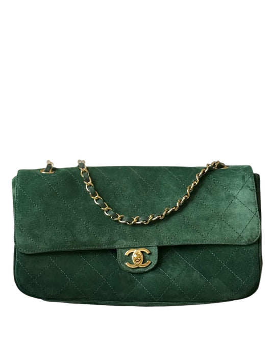 Chanel Maxi 32 Flap Green Suede GHW