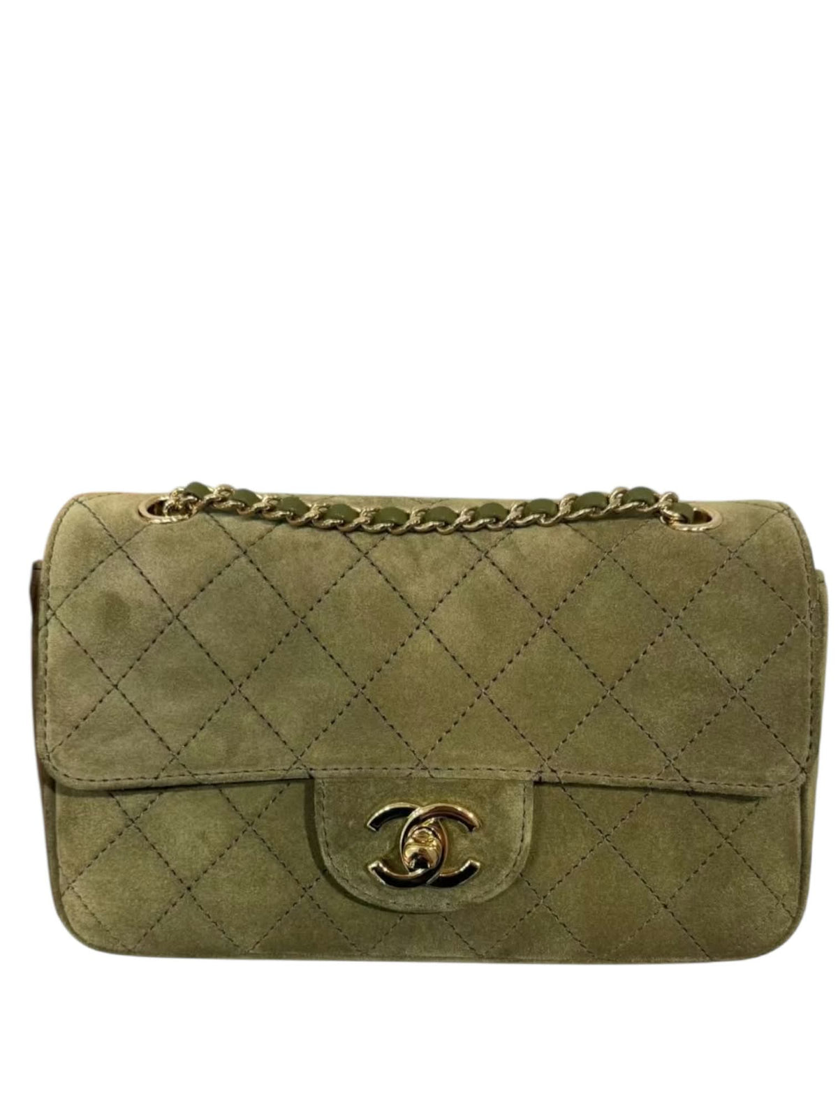 Chanel Mini Flap Bag Green Suede GHW