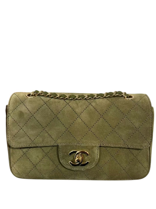 Chanel Mini Flap Bag Green Suede GHW