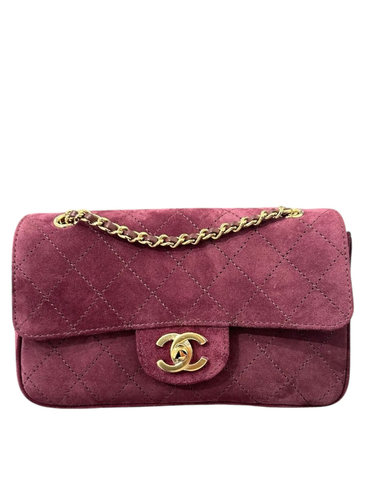 Chanel Mini Flap Bag Burgundy Suede Calfskin GHW 26B