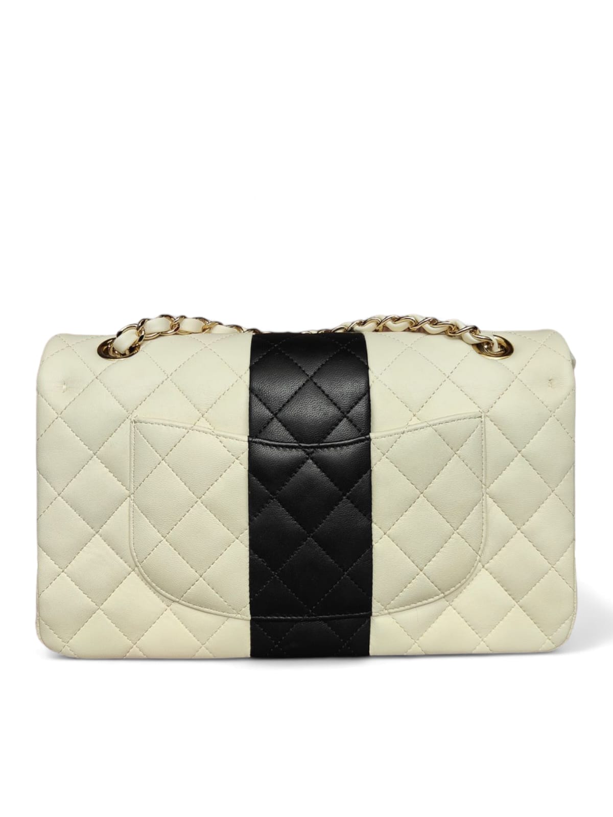 Chanel Classic Medium White Black Lambskin LGHW