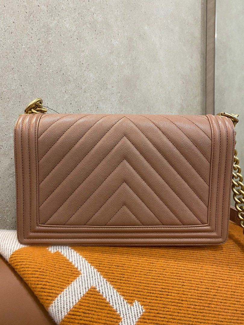 Chanel Old Boy Medium Chevron Caramel Caviar AGHW