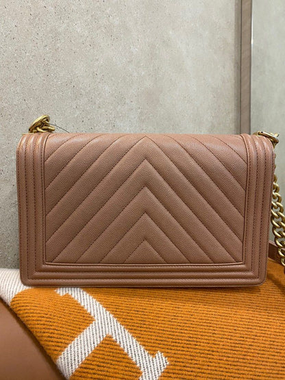 Chanel Old Boy Medium Chevron Caramel Caviar AGHW