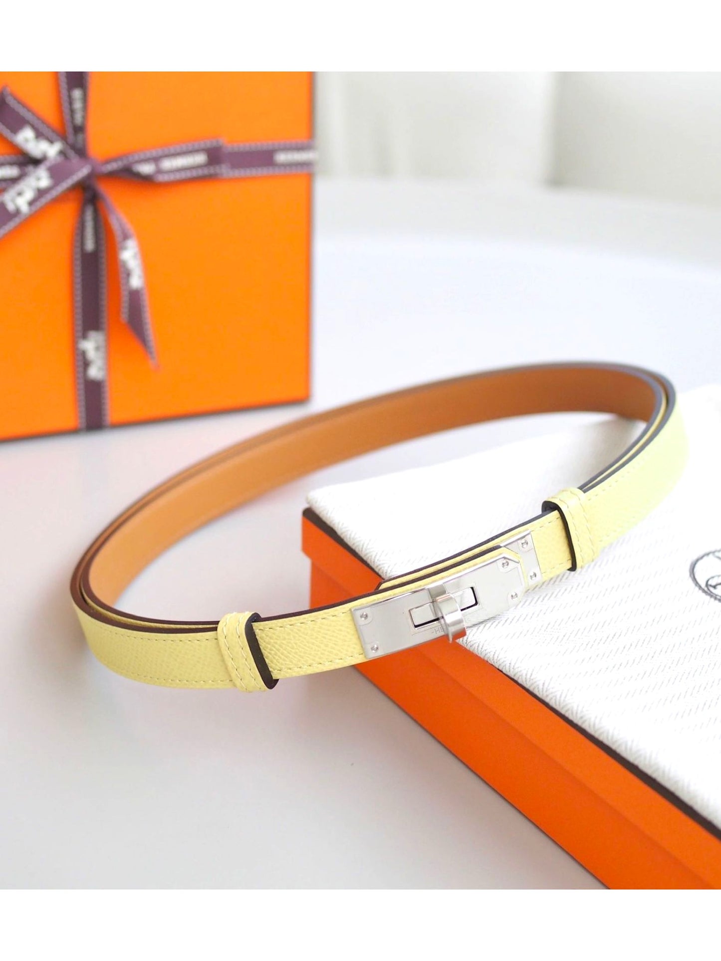 Hermes Kelly Belt 18 Jaune Poussin Epsom PHW