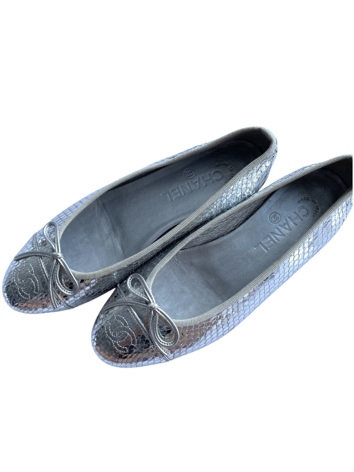 Chanel Ballet Flats Silver Python