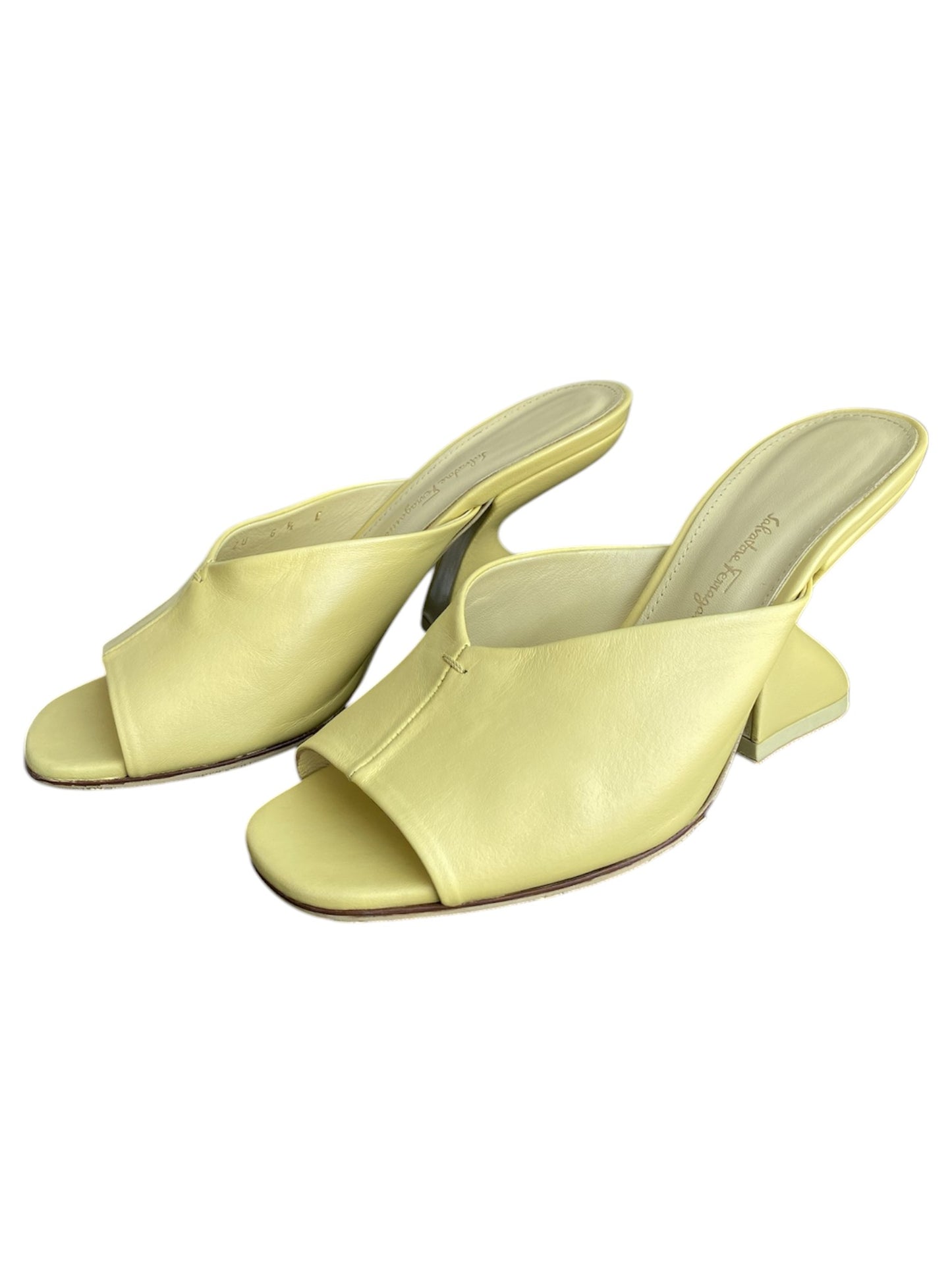 Salvatore Ferragamo Heel Sansu Sculptural Mules Yellow Lambskin