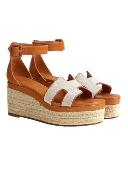 Hermes Heels Sandal Women Elda Espadrille Noisette/ Naturel