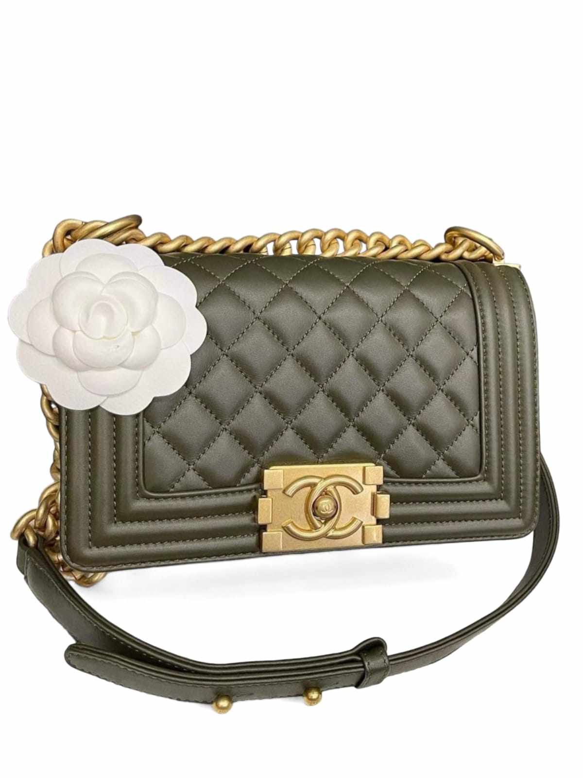 Chanel Boy Small Dark Green Lambskin AGHW