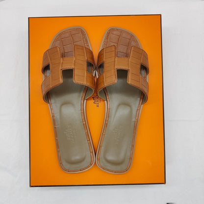 Hermes Sandal Women Oran Gold Crocrodile