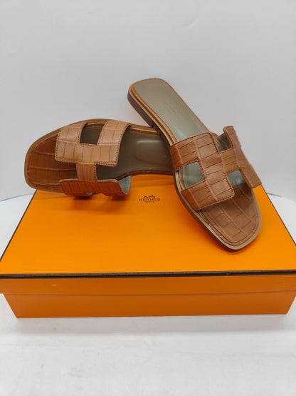 Hermes Sandal Women Oran Gold Crocrodile