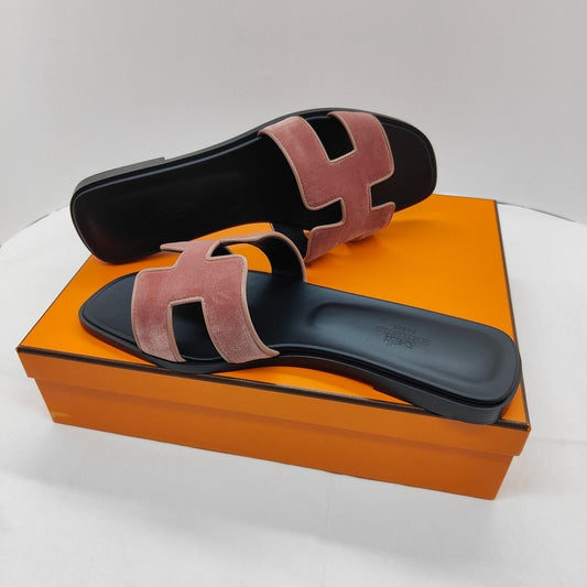 Hermes Sandal Women Oran Bois De Rose Goatskin