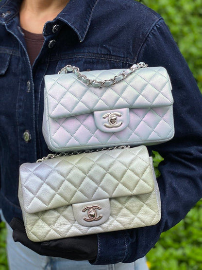 Chanel Mini Rectangular Iridescent Blue Calfskin SHW
