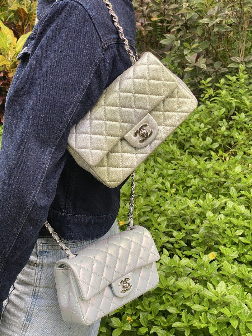 Chanel Mini Rectangular Iridescent Blue Calfskin SHW