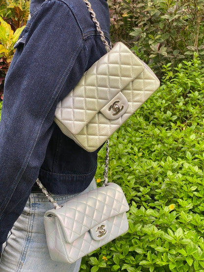 Chanel Mini Rectangular Iridescent Blue Calfskin SHW