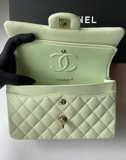 Chanel Classic Small Light Green Caviar LGHW