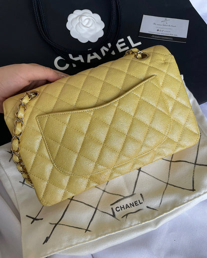 Chanel Classic Small Yellow Iridescent Caviar LGHW