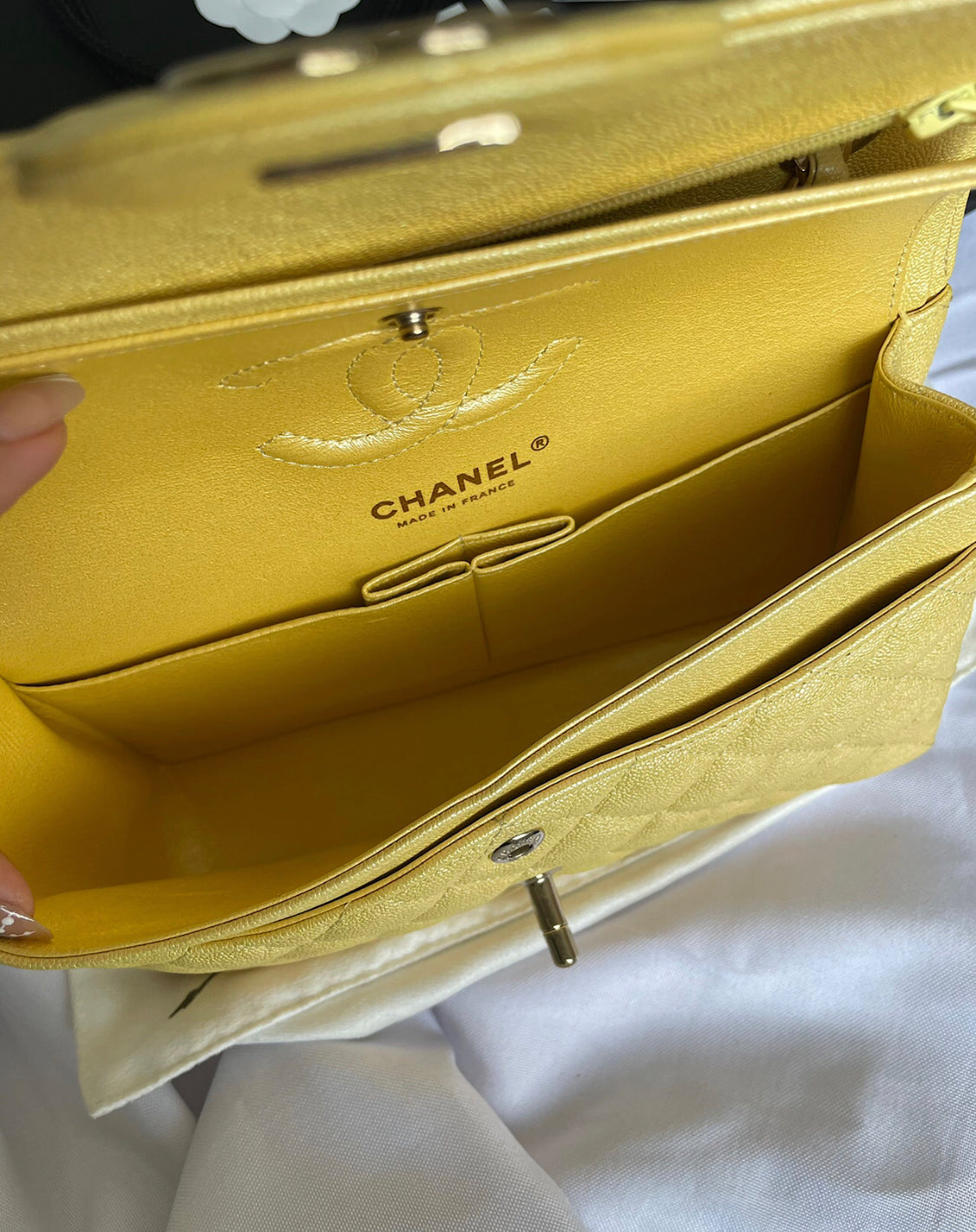 Chanel Classic Small Yellow Iridescent Caviar LGHW