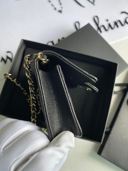 Chanel Card Holder With Chain  Black Caviar LGHW